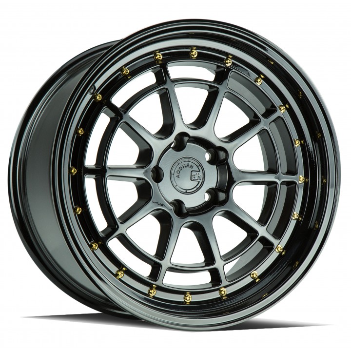 Aodhan AH04 Gloss Black w/Gold Rivets 18x10.5 5x114.3 +25