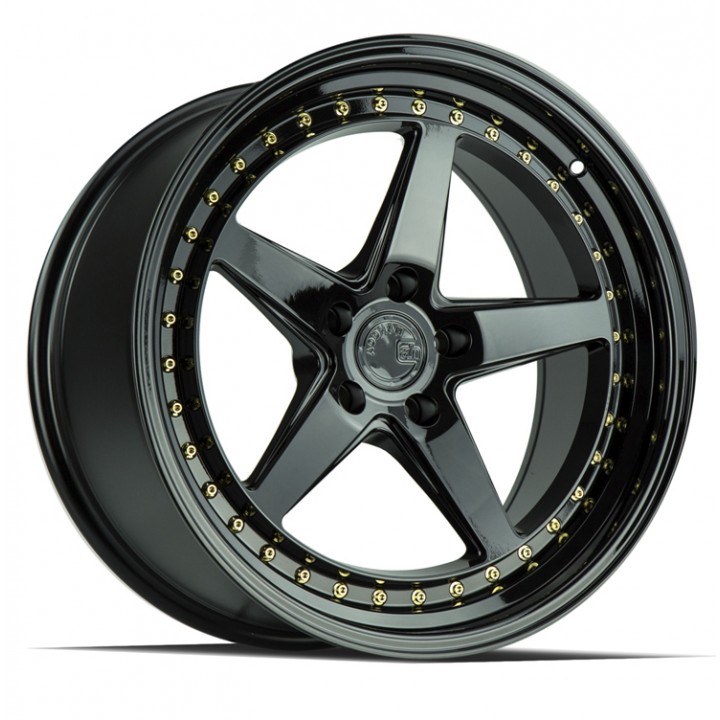 Aodhan DS05 Gloss Black w/Gold Rivets 19x9.5 5x114.3 +15