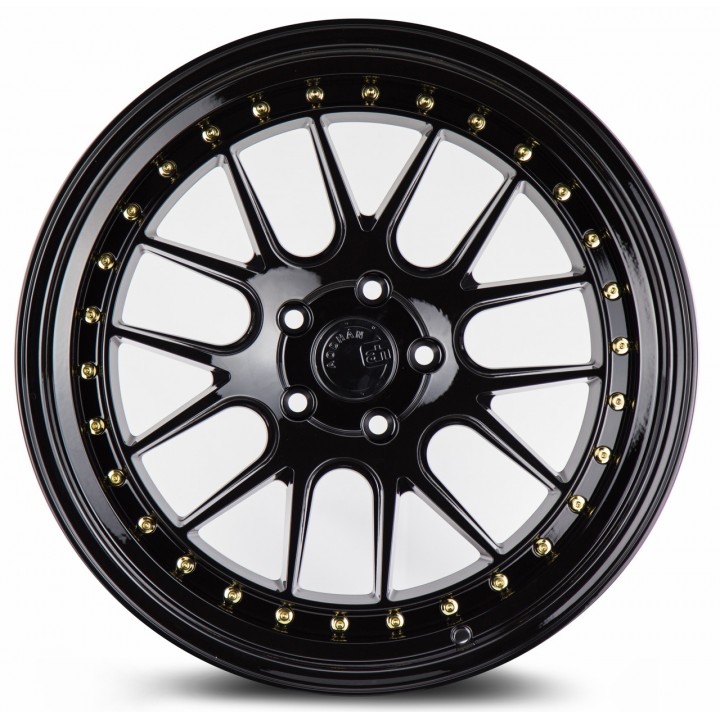 Aodhan DS06 Gloss Black w/Gold Rivets 19x11 5x114.3 +22