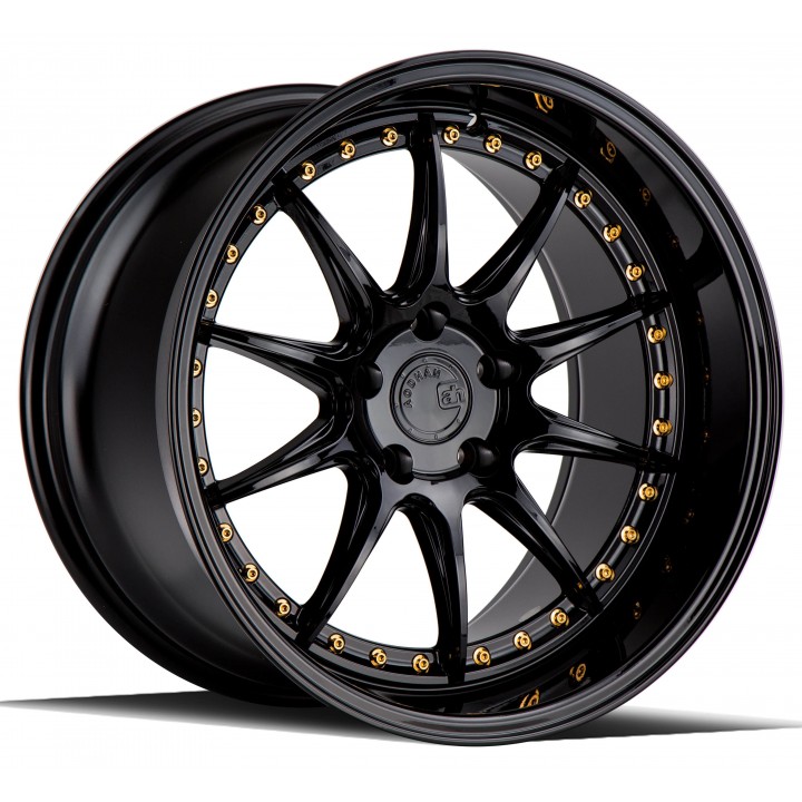 Aodhan DS07 Gloss Black w/Gold Rivets 19x9.5 5x114.3 +15