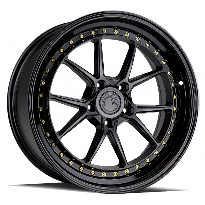 Aodhan DS08 Gloss Black w/Gold Rivets 19x9.5 5x114.3 +15