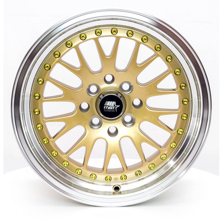 MST MT10 Gold w/Machined Lip 15x8 4x100/114.3 +25