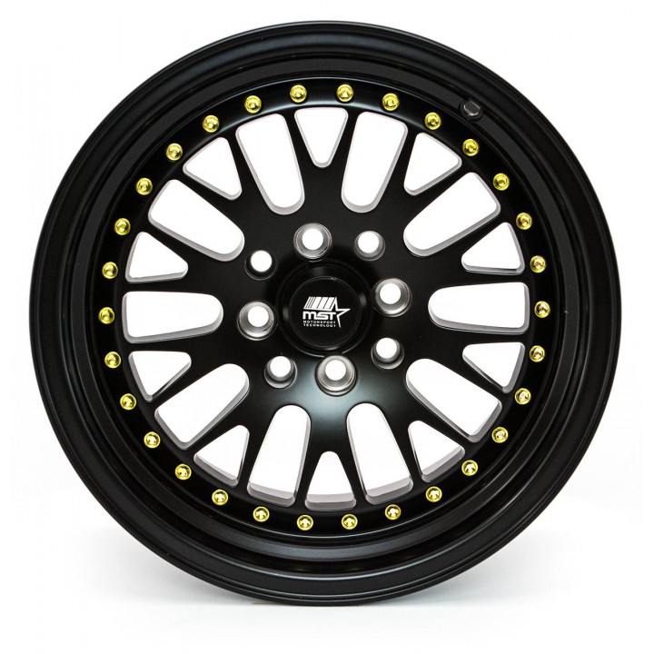 MST MT10 Matte Black w/Gold Rivets 15x8 4x100/114.3 +25