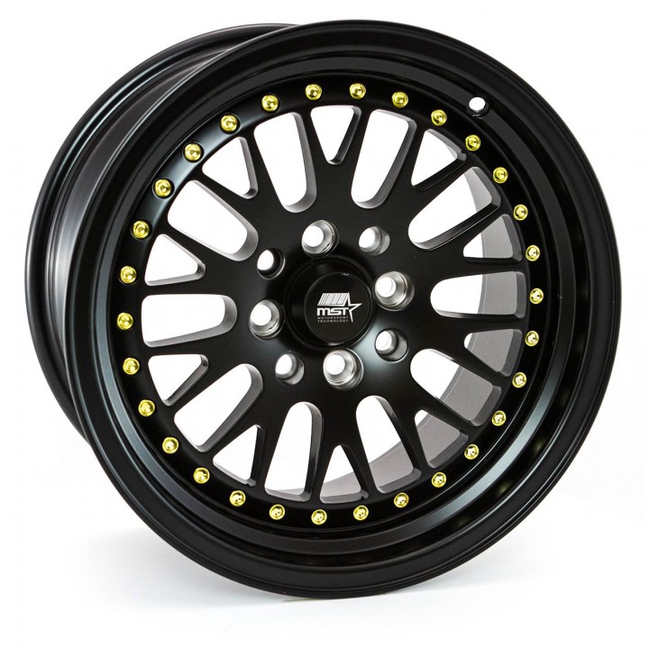 MST MT10 Matte Black w/Gold Rivets 15X7 5x100/114.3 +20