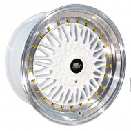 MST MT13 White w/Machined Lip Gold Rivets 15x8 4x100/114.3 +20