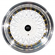 MST MT13 White w/Machined Lip Gold Rivets 15x8 4x100/114.3 +20