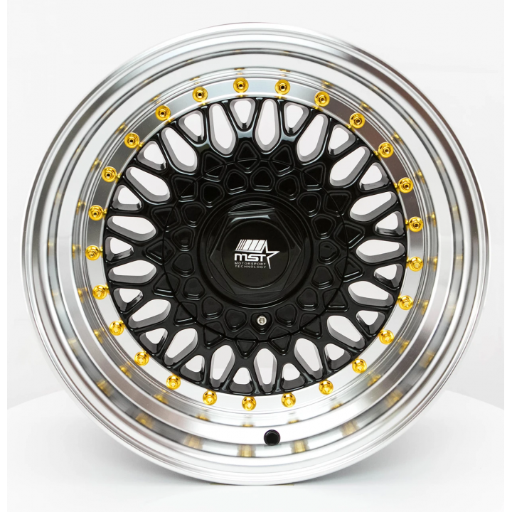 MST MT13 Black w/Machined Lip Gold Rivets 17x8.5 5x114.3/5x120 +35