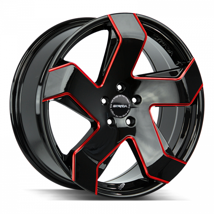 Strada Coltello Gloss Black Candy Red Milled Edge  22x9 6x139.7 +24