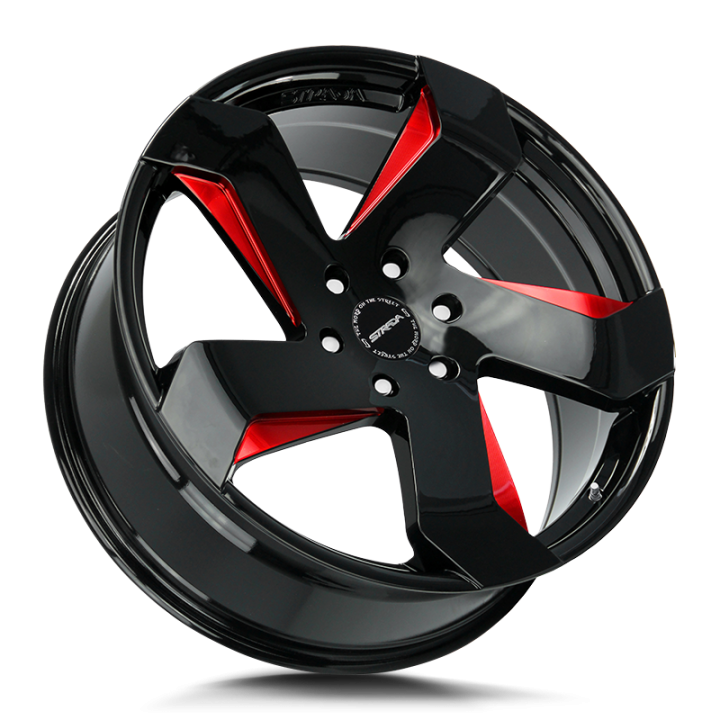 Strada Coltello Gloss Black Candy Red Milled 22x9 5x114.3 +35