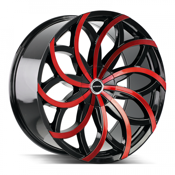 Strada Huracan Gloss Black Candy Red Machine 24x10 5x115/5x120 +15