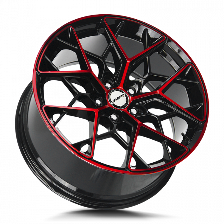 Shift Piston Gloss Black Candy Red Machine 18x8.5 5x114.3 +35
