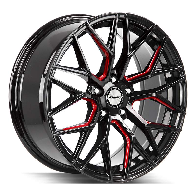 Shift Spring Gloss Black Candy Red Milled 18x8 5x114.3 +35